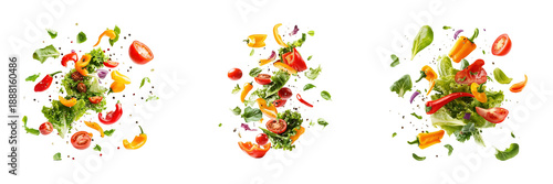 Fresh Salad Ingredients Flying isolated on a transparent background