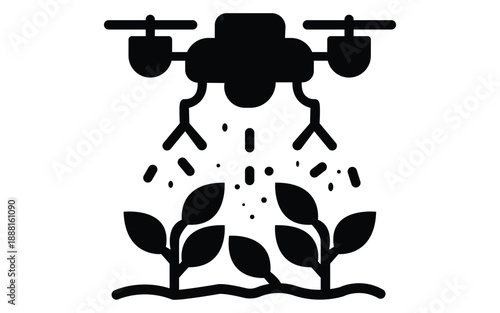Agricultural drone seeding crops with fertilizer or seeds in a field illustration