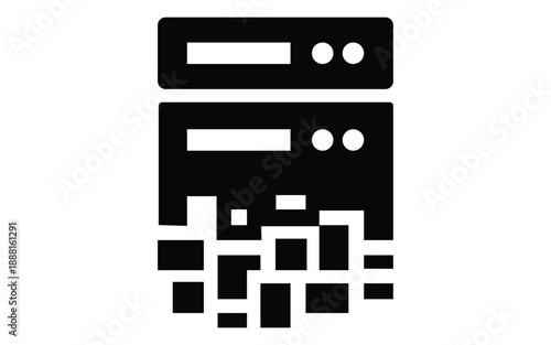 Server rack or database hardware system breaking apart into many small pieces