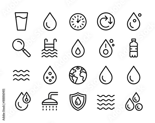Vector collection of icons related to water and hydration themes