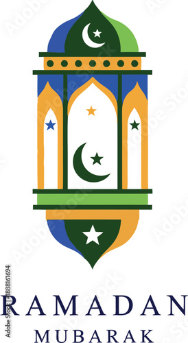 Beautiful colorful Islamic lantern vector illustration with crescent moons and stars for Ramadan Mubarak greeting design template