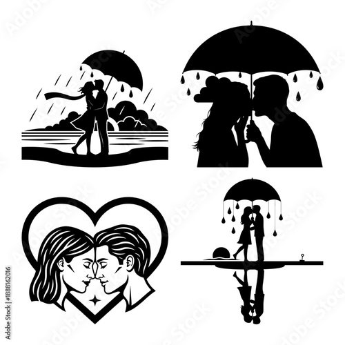 Couple kissing inside arch frame silhouette for International Kissing Day