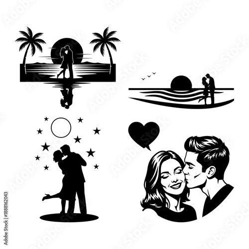Couple kissing by lake with reflection silhouette for International Kissing Day
