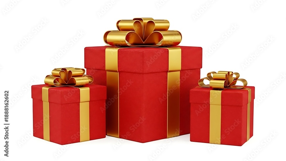 Fototapeta premium Three vibrantly wrapped gifts with golden bows