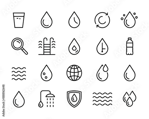 Vector illustration showcasing various water-themed icons in a minimalist design.