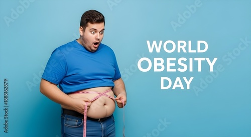 World Obesity Day Illustration with Overweight Man Highlighting Fat, Diabetes, and Health Issues