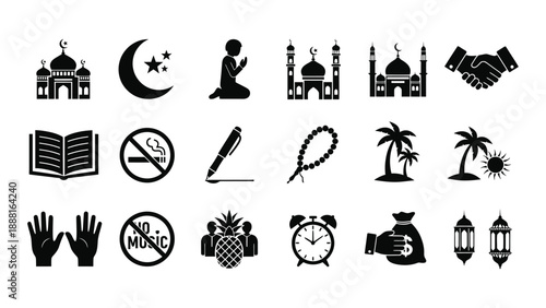 Ramadan icons and symbols collection muslim faith and culture elements