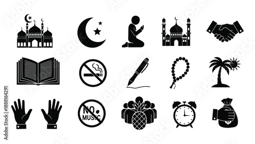Ramadan kareem islamic symbols and icons set muslim faith elements religious illustrations