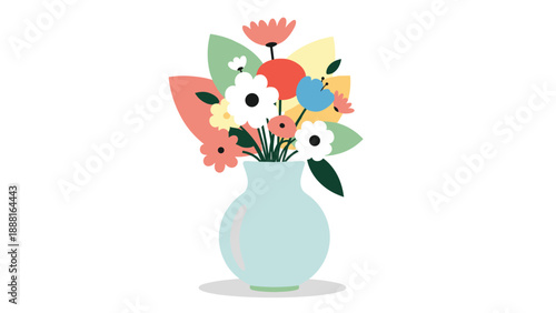 Elegant white and pink flowers arranged in light blue vase as stylish interior decoration for a home.