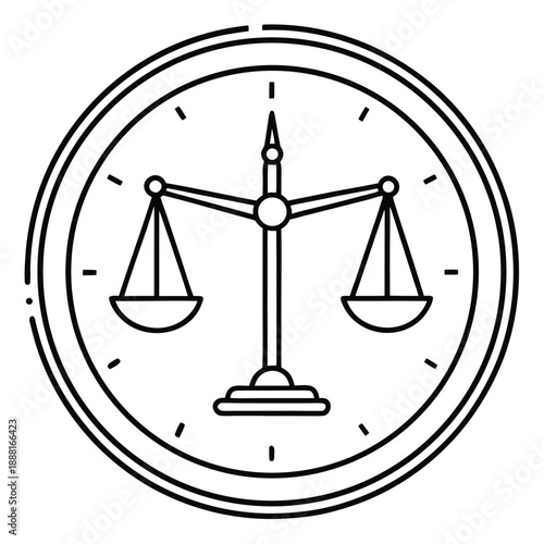line drawing of a scales of justice symbol within a circle