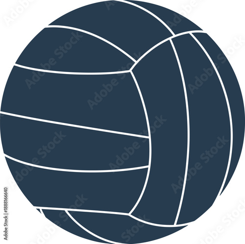 Professional dark blue volleyball vector icon. High-quality minimalist flat design featuring classic paneled construction, ideal for sports branding, tournament logos, and team equipment graphics.