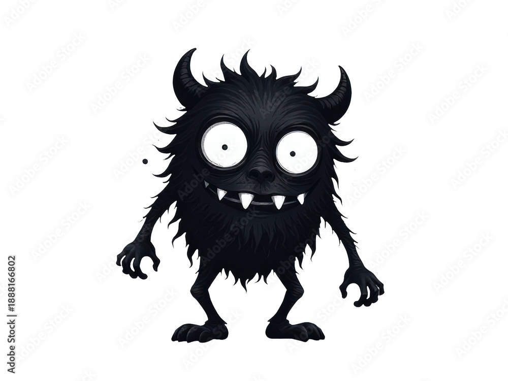Fototapeta premium A illustration of a black monster with big eyes and long hair, suitable for kids' stories or fantasy scenes