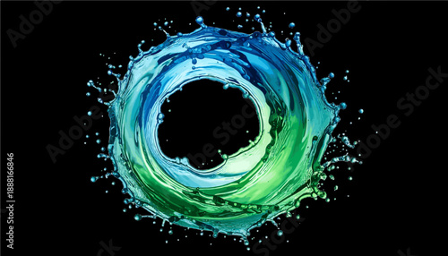 Abstract Blue Green Liquid Swirl with Water Droplets  PNG Cutout trasparent background