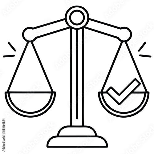 Scales with checkmark on one side and empty other side balance concept