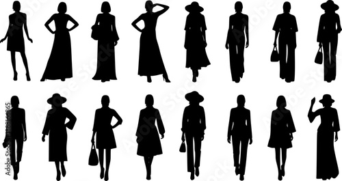 woman silhouettes Collection of fashion woman model with white background 