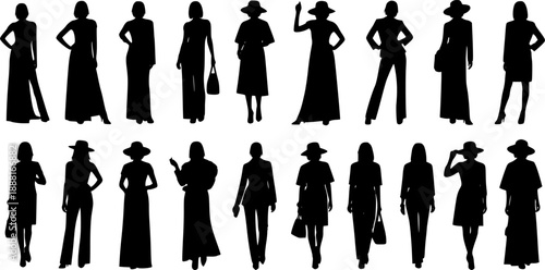 woman silhouettes Collection of fashion woman model with white background 