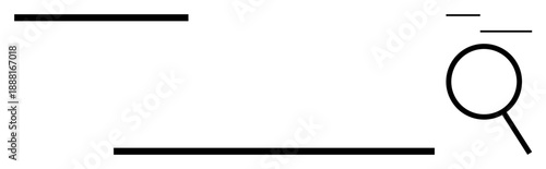 Magnifying glass and horizontal lines evoke online search, data exploration, or review. Ideal for search engine, exploration, research, analysis, navigation discovery information. Simple flat