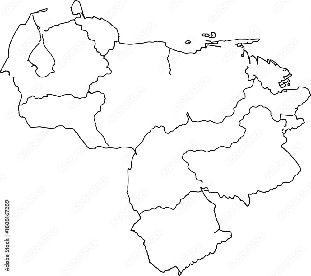 Fototapeta Venezuela Outline Map with State Borders – Blank Political Vector for Education, Geography Learning, Quiz, and Regional Identification Use