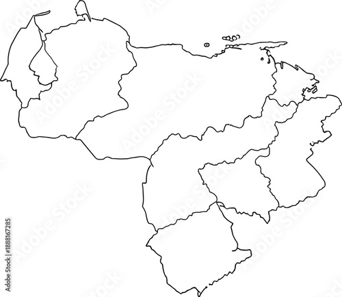 Blank Outline Map of Venezuela with State Divisions – Political Geography, Educational Vector for Learning, Quiz, and Regional Study Use