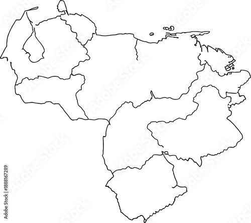 Venezuela Outline Map with State Borders – Blank Political Vector for Education, Geography Learning, Quiz, and Regional Identification Use