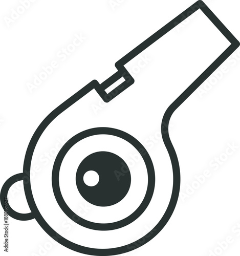 Professional dark grey whistle vector icon with a clean, minimalist silhouette. Ideal for sports coaching branding, referee authority logos, and safety equipment graphics. High-quality, digital asset.