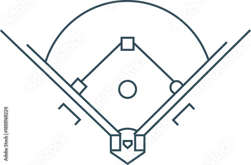 Professional dark blue outline baseball field vector icon. High-quality minimalist design featuring a classic diamond layout, perfect for sports league branding, stadium logos, and tournament graphics