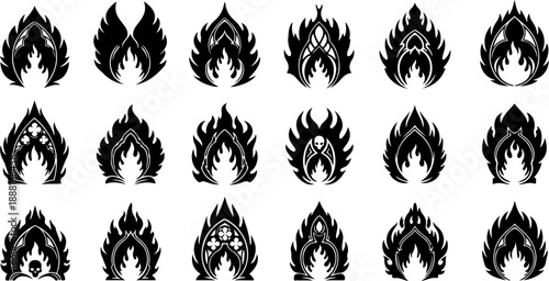 Occult Fire Symbols Silhouette Set – Mystical Eyes, Ritual Icons & Esoteric Elements