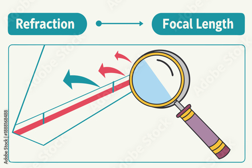 how a magnifying glass works using the principles of refraction and focal length.