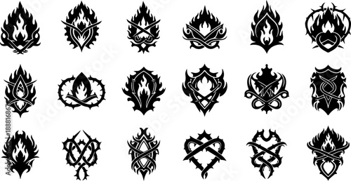 Occult Fire Symbols Silhouette Set – Mystical Eyes, Ritual Icons & Esoteric Elements