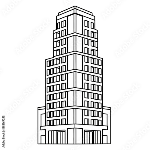 Outline Drawing of a Modern Skyscraper City Building