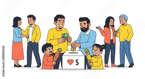 Diverse group of people donating money to charity.