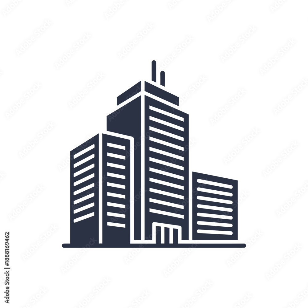 Fototapeta premium City Building Icon Set: Modern Skyscraper and Corporate Towers Vector Graphic