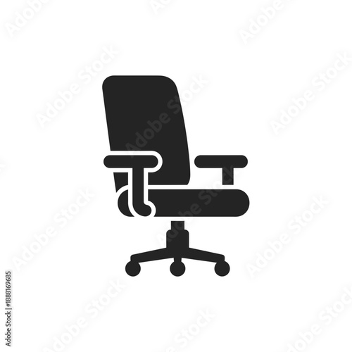Black Silhouette Icon of an Adjustable Office Chair on Wheels, Swivel Seat Furniture Graphic.