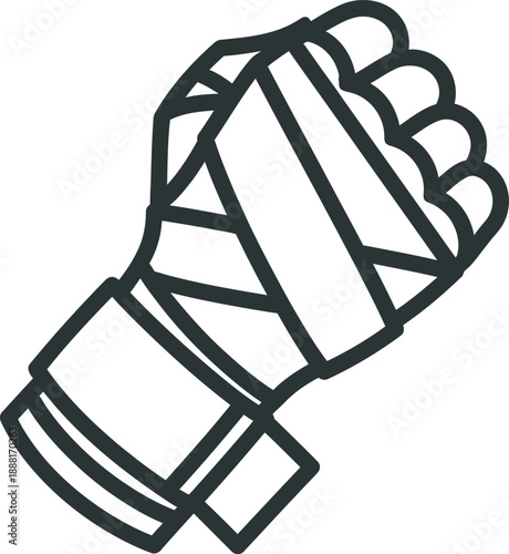 Professional dark grey outline vector of a clenched fist with boxing hand wraps. High-quality minimalist design perfect for combat sports branding, MMA gym logos, and fighter training graphics.