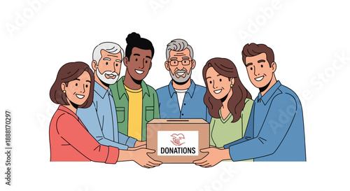 Diverse Group of People Holding Donation Box.