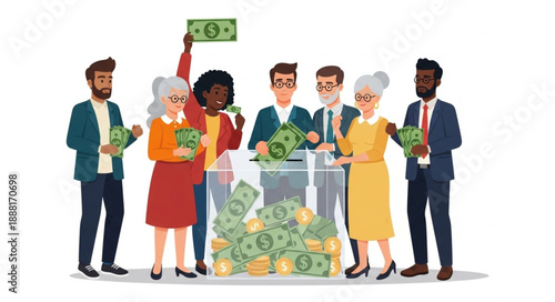 Diverse Group of People Holding Money and Coins.