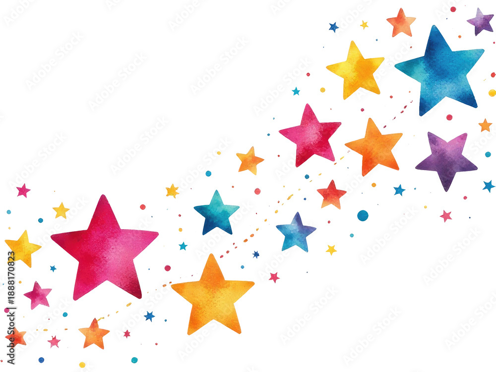 Obraz premium A whimsical watercolor painting of a bunch of stars, perfect for illustrations and designs