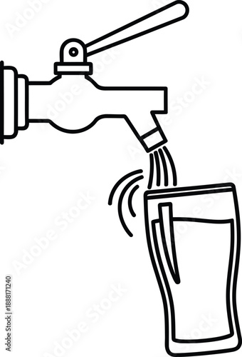 Beer Tap Pouring Beverage Into Pint Glass Outline Icon
