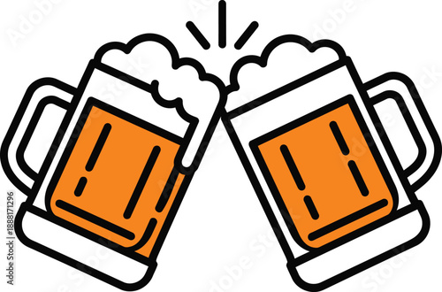 Beer Mugs Clinking Cheers Celebration Toast Outline Icon
