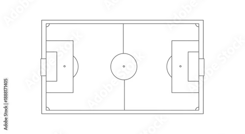 Blank outline soccer football field with goalposts on an isolated white background.
