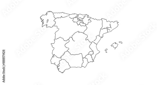 Outline map of Spain with administrative divisions on an isolated white background.