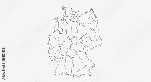 Germany Map Outline with Administrative Divisions on Isolated White Background