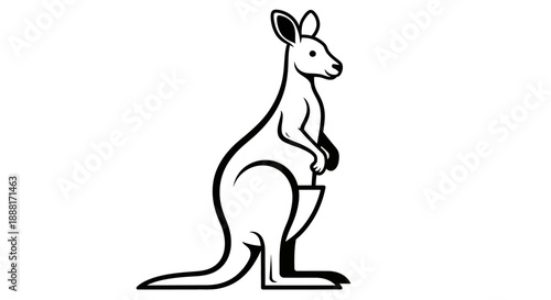 Simple black and white illustration of a kangaroo standing on its hind legs