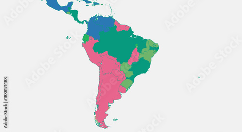 South America Map with Political Divisions and Colored Countries