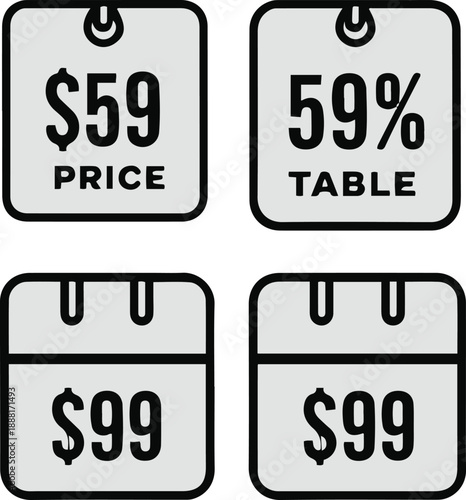  price tag, discount, best offer, limited deal, clean black and white line art, vector style, consistent stroke width, minimal design