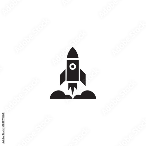 Black rocket ship launching with smoke clouds icon spaceship take off