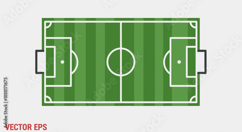Top View of a Green Football Soccer Field with White Lines and Goalposts, Isolated White Background Vector Illustration.
