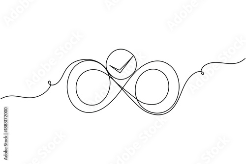 Approval check marks workflow process in infinity loop icon continuous one line drawing minimalist verified process business in technology system tick symbol outline vector illustration