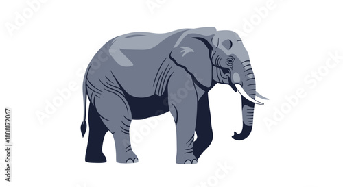 A majestic elephant standing alone in a serene environment, viewed from the side, with a simple and clean background