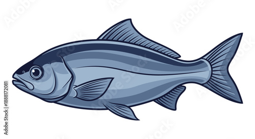 A blue fish swimming in the ocean viewed from the side